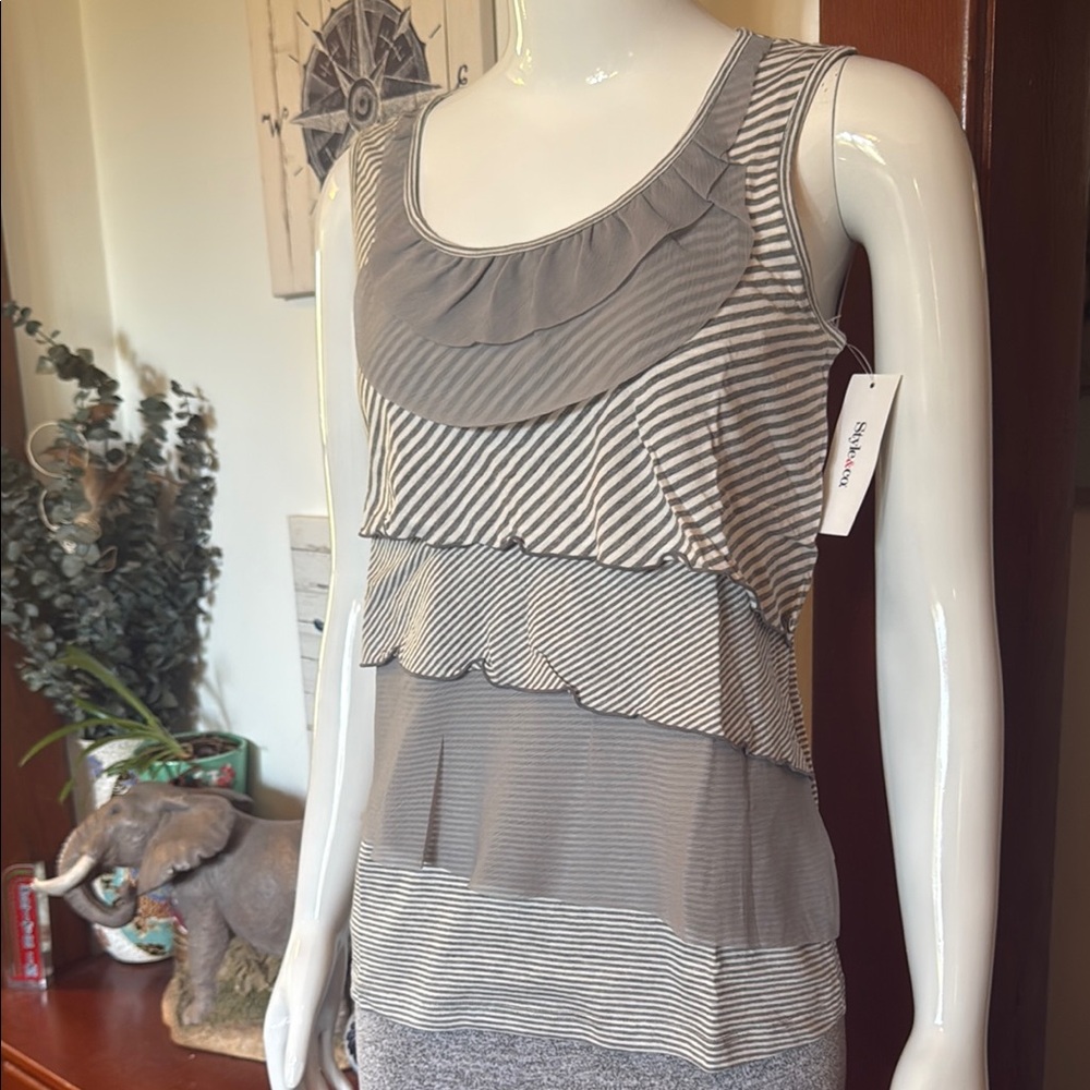 NWT Style&Co size small Striped Gray Sleeveless Top
